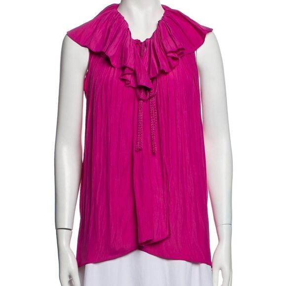 Lanvin Blouse Top With Ruffle Hot Pink Size S/36 - Picture 1 of 8